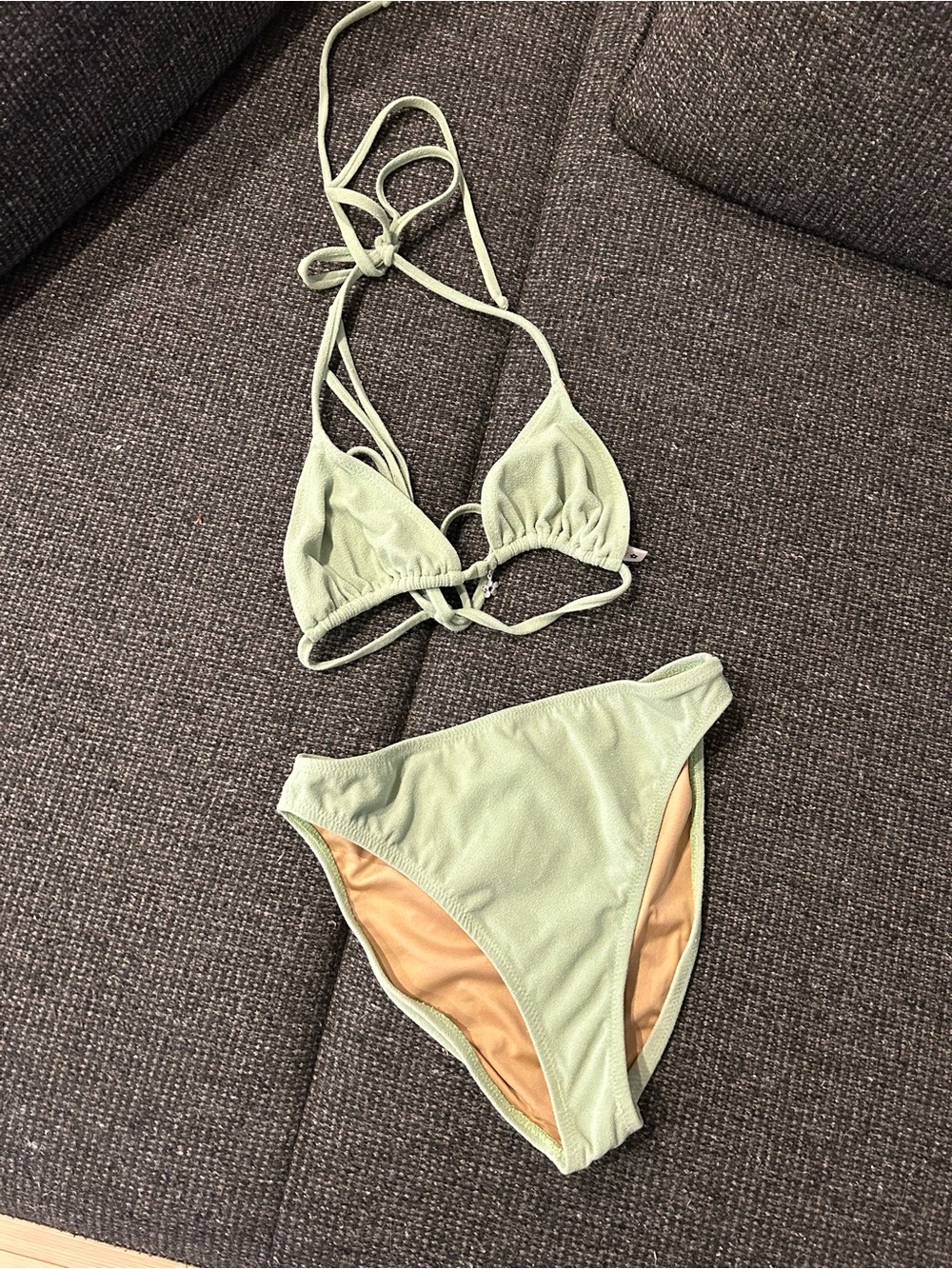 Em & May sage green bikini with silver pendant
